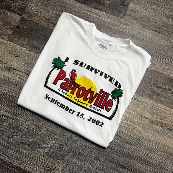 Vintage Jimmy Buffett Shirt Size XL Hanes White Y2K ParrotVille KC - Picture 1 of 5